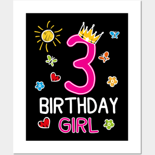 Kids 3rd Birthday Girl Crown Princess Posters and Art